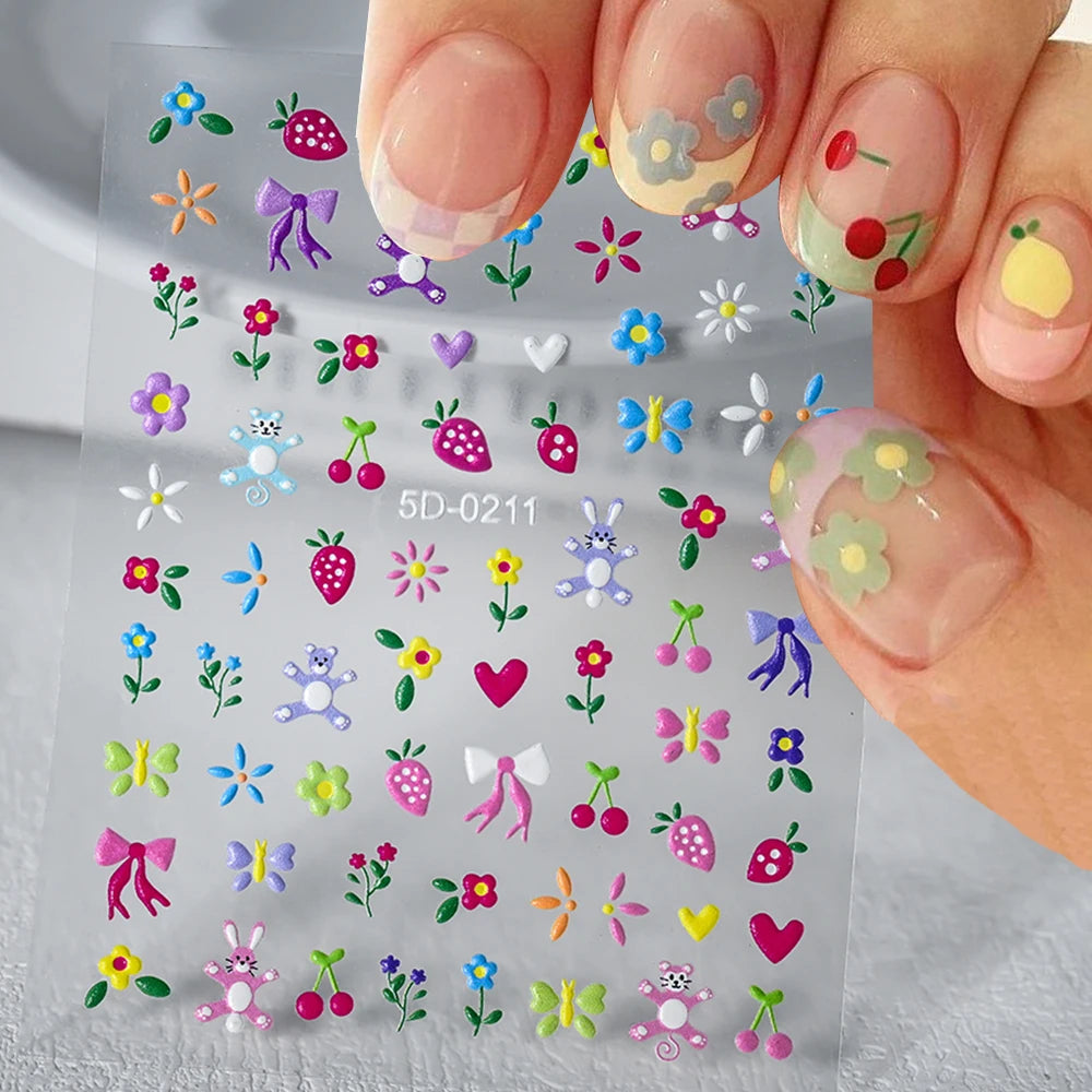 1Pc Kawaii Rote Kirsche Bogen Nail art Aufkleber Nette Sommer Obst Erdbeere Kirsche Klebe Aufkleber 8*10cm slider Nail art Dekoration