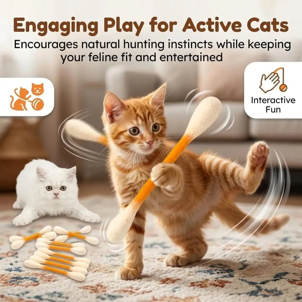 6er-Set Filz-Baumwollstäbchen für Katzen: Leichte, weiche interaktive Kick-Sticks zum Kauen, Zahnreinigung und als riesige interaktive Spielzeuge für Katzen