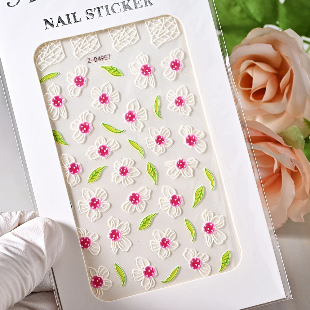 1 stücke 5D Nette Bunte Gänseblümchen Nail art Aufkleber Frühling Blumen Tulpe Weiß Gänseblümchen Nagel Aufkleber Sommer Blüte Floral Maniküre decora