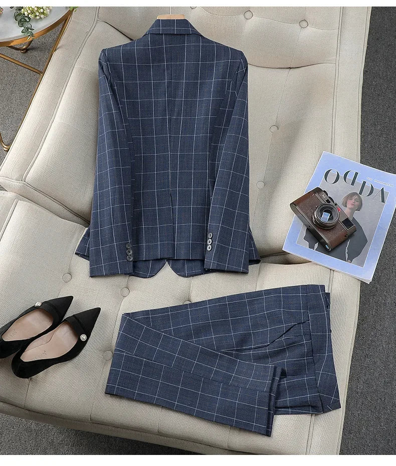 Plus Size Apricot Plaid Blazer Anzüge Britischer Stil Fähige Modische High-End-Berufskleidung OL Kleidung Damen Anzüge