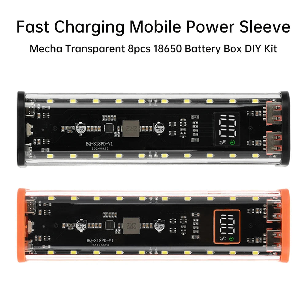 22,5 W Mobile Power DIY Fall Kein Löten 8PCS 18650 Batterie Box DIY Lade Power Transparente Shell Mit Taschenlampe