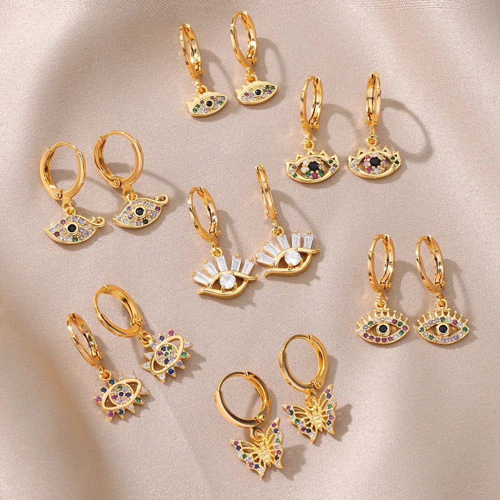 Luxus Zirkon Evil Eye Hoop Ohrringe Für Frauen Edelstahl Türkische Teufel Auge Eardrop Ohrring Ästhetischen Schmuck Geschenk aretes
