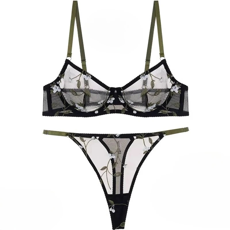 Französischer Spitzen-Push-up-BH-Set, ultradünne, gepunktete Mesh-Komfortunterwäsche, große Größen, Anti-Sag-Formwäsche für große Brüste