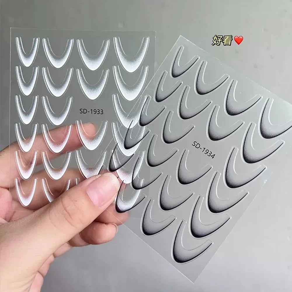 2 stücke Schwarz Weiß Französisch Gradienten Linie Nagel Aufkleber Koreanische Streifen Linien Biegung Klebstoff Nail art Aufkleber Slider DIY Maniküre Guide #