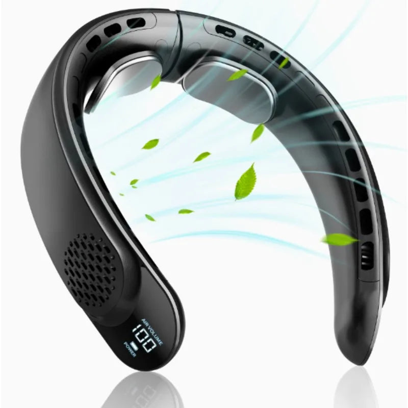 Tragbarer Digitaler Nackenventilator 360 °   Kühlender, blattloser, tragbarer Ventilator mit 4000 mAh, USB-wiederaufladbar, Kühlventilator