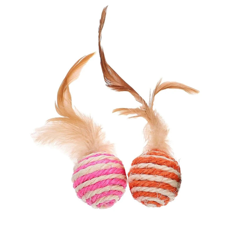 Haustier-Katzenspielzeug, Sisal-Federball, Katzen-Kratzball-Spielzeug, Heimtierbedarf, zufällige Farbe, Nadel, Preppe