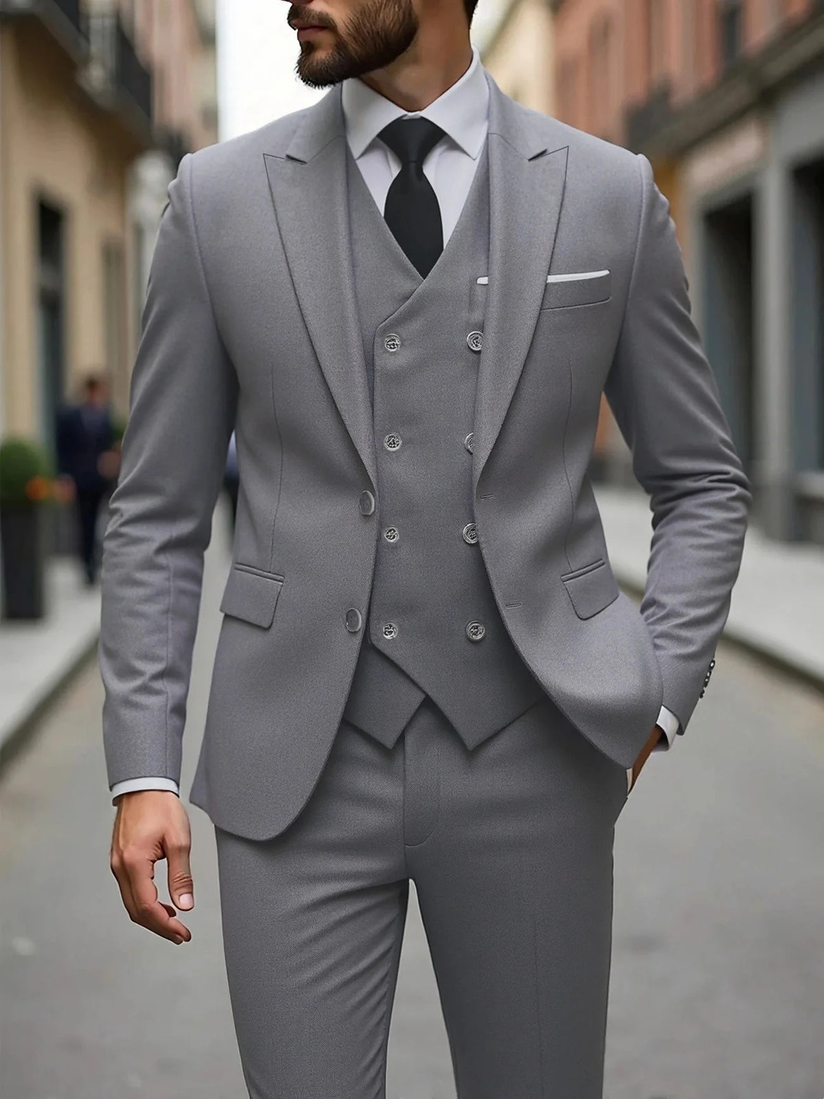 Klassische Hochzeitsanzüge Slim Fit für Bräutigam 3-teiliger Anzug für Trauzeugen Formelle Herrenanzüge für Geschäftsanlässe (Jacke+Weste+Hose)