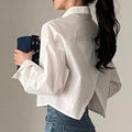 2026 Sommer Neue Damen Weiße Langarm-Bluse Lässiger Korea-Stil Einfarbig Knopfleiste Crop-Top Bluse für Partys