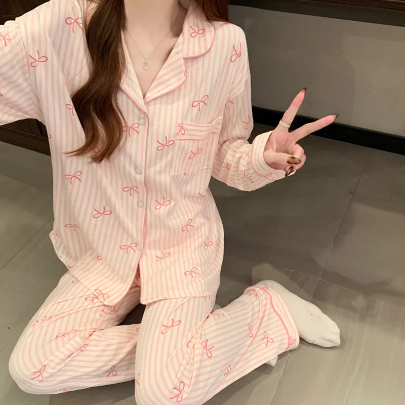 Neue frauen Frühling und Herbst Pyjamas Homewear Set Faltiges Tuch Süße Mädchen Studenten Langarm Casual Pyjamas Homewear set