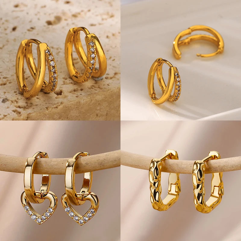 Edelstahl Kreis Ohrringe Für Frauen Gold Farbe Ästhetischen Zirkon Ohrring Hochzeit Weihnachten Mode Schmuck Zubehör Geschenk