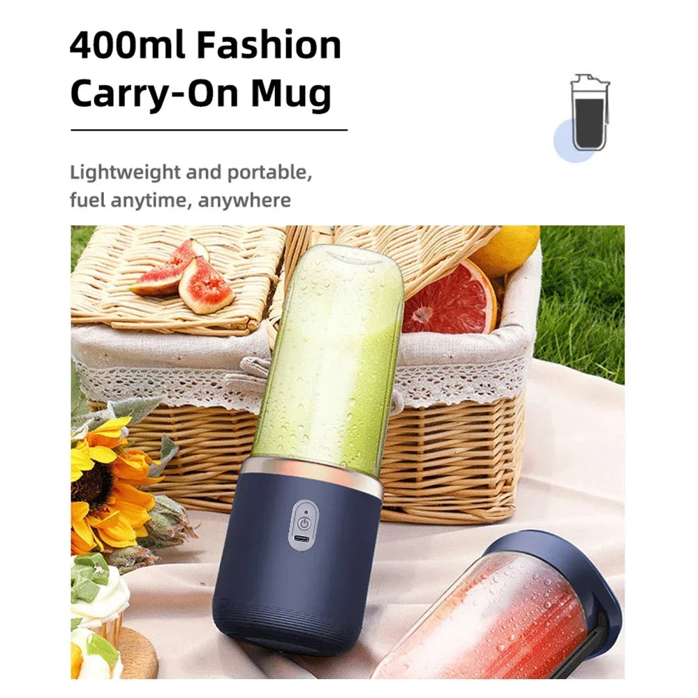 400ML Tragbarer Elektrischer Entsafter 2 Tassen Multifunktionaler Kabelloser Mixer USB-Aufladbar Kleiner Saftbecher Mixermaschine