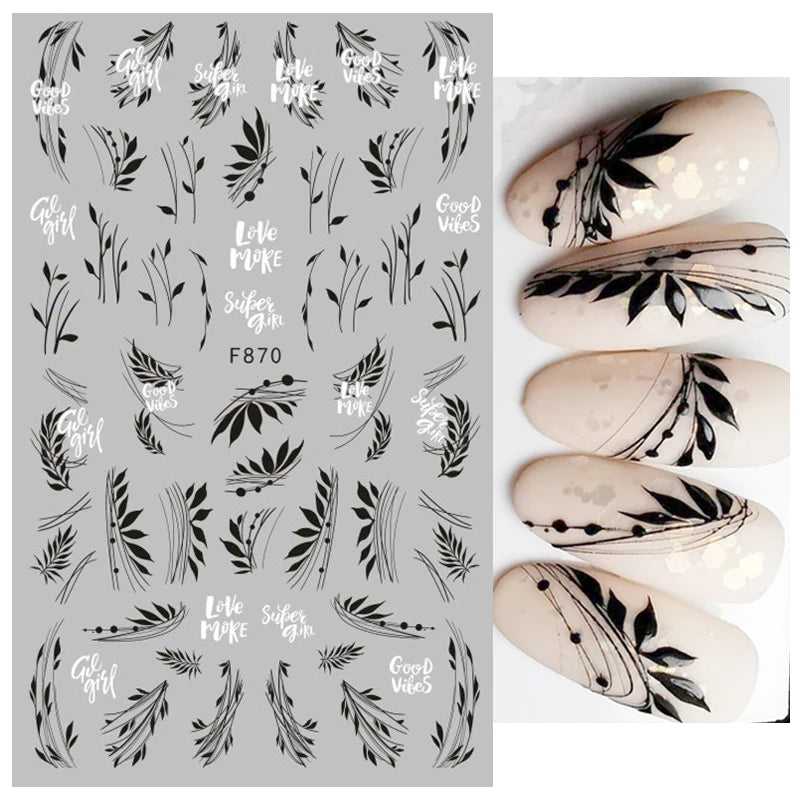 1PCS Schwarz Weiß Schmetterling Laser Nagel Aufkleber Y2K Nail art Dekoration Abstrakte Linien Bronzing Blumen Aufkleber Für Nägel