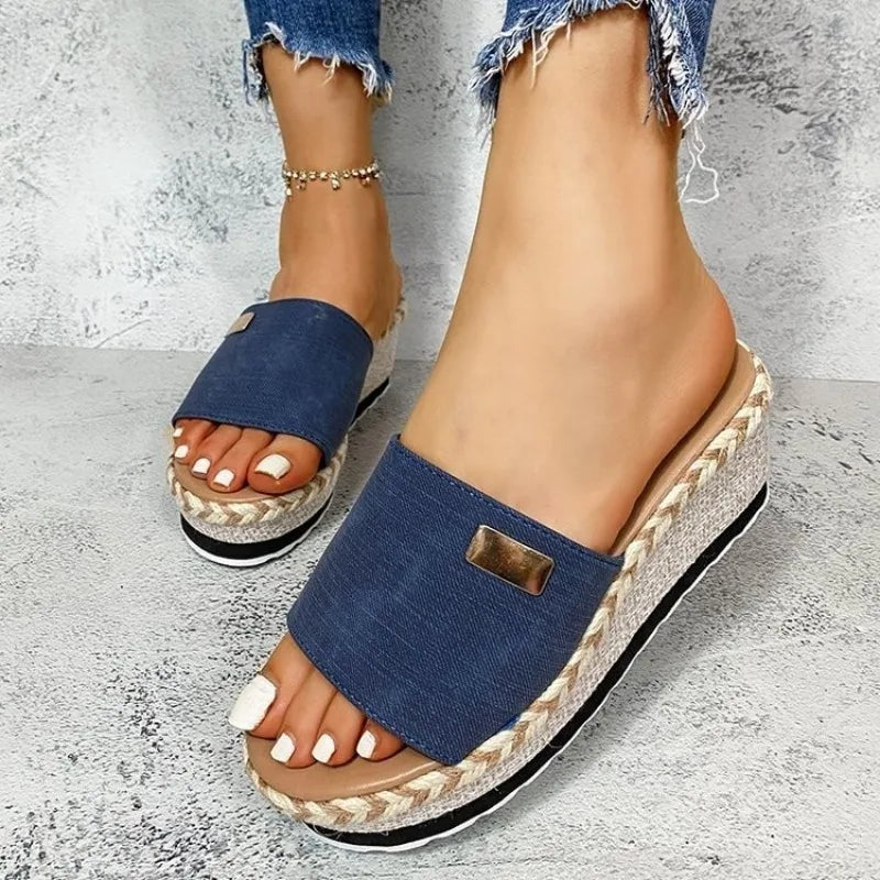 Sommer-Keilabsatz-Pantoletten, Plateau-High-Heels für Damen, Outdoor-Schuhe, Basic Clog Keilabsatz-Pantoletten, Flip-Flop-Sandalen