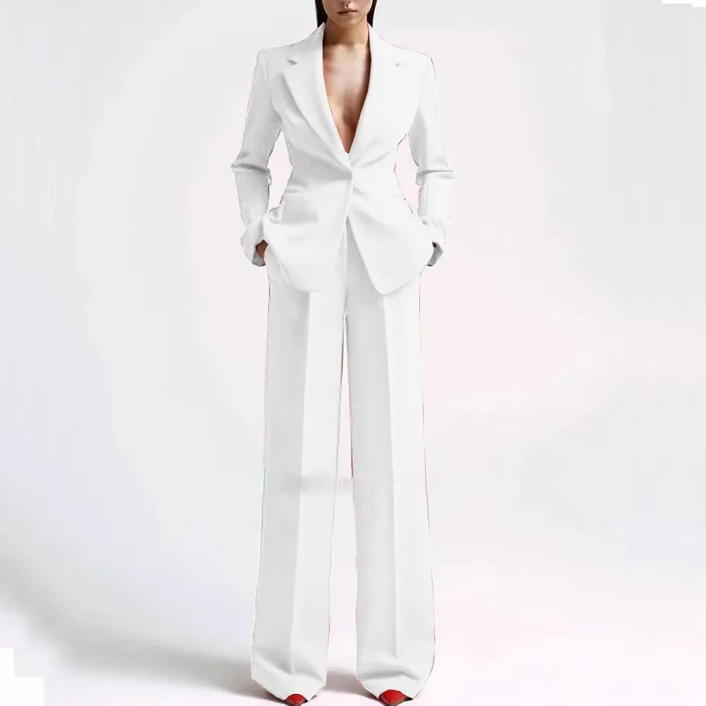 Neue elegante Hosenanzüge für Damen im Western-Stil, einfarbiges 2-teiliges Set, das Ihre Silhouette für den Alltag und die Freizeit ausglättet.