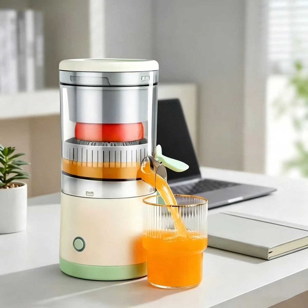 Tragbarer Entsafter, vollautomatisch, für Obst, Haushalts-Entsafter, automatischer Orangen- und Zitronenentsafter, USB-Ladefunktion, Extruder