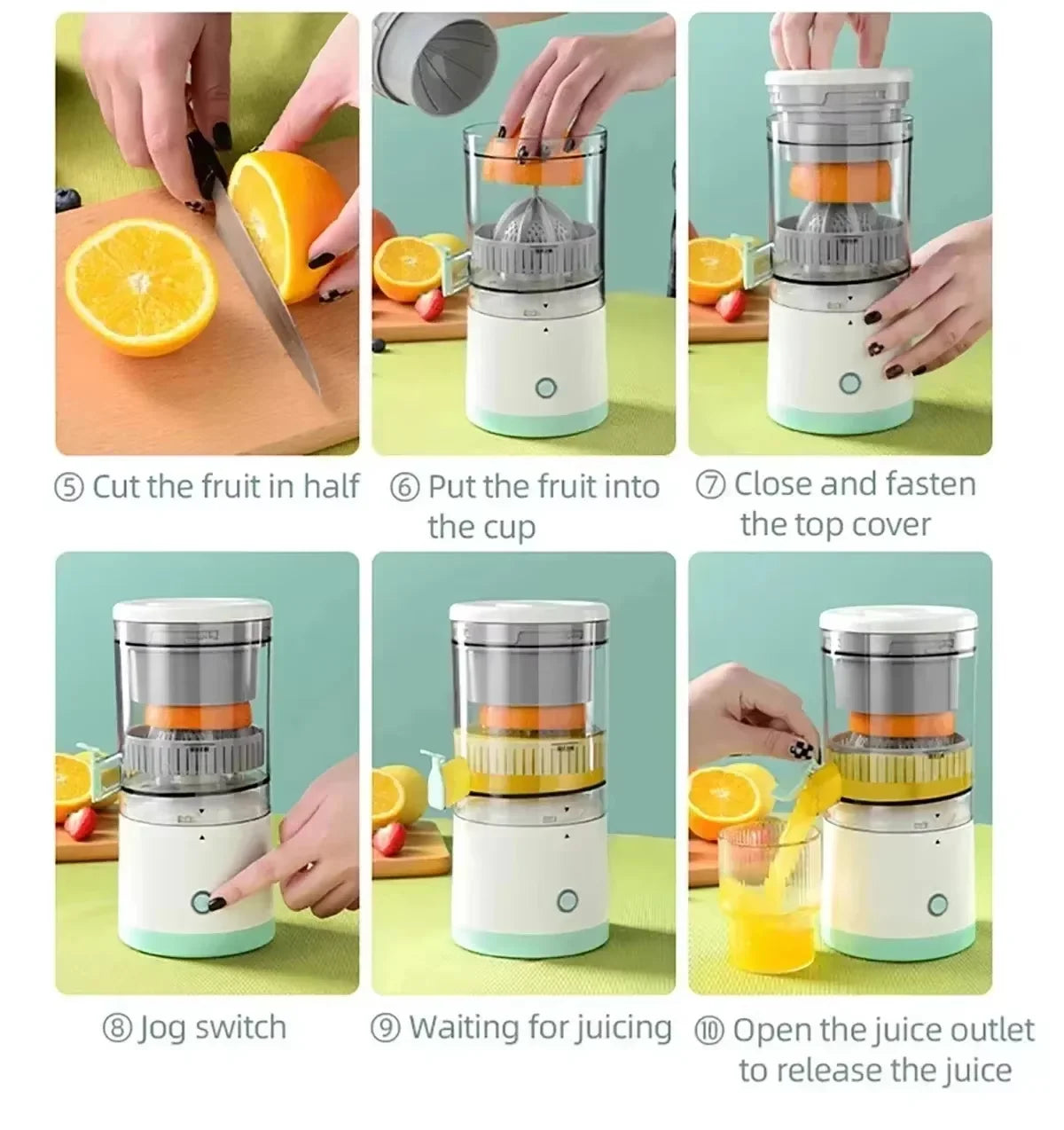 HOMEFISH Elektrischer Entsafter Saftbecher Zitrus-Orangenpresse USB-Aufladung Küchen-Obstentsafter Mixer Separator Pressmaschine