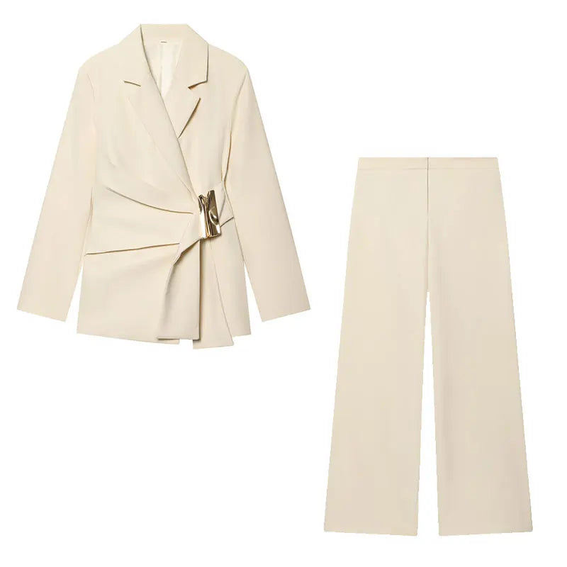 NLZGMSJ 2026 Frühling Büro-Damen Schicker Blazer-Anzug Einfarbiger Langarm-Blazer Lange Reißverschluss-Hose Modischer Anzug