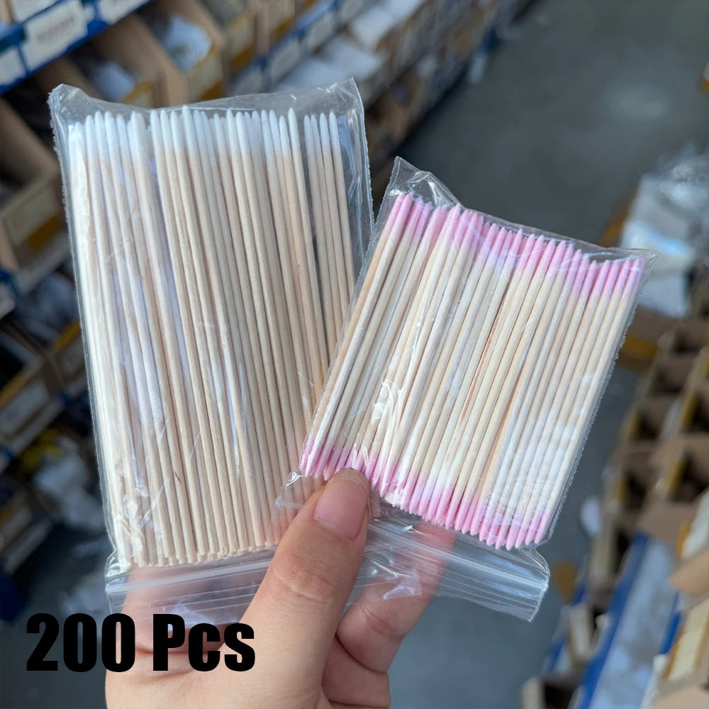 400 Stück rosa Doppelkopf-Nagelkunst-Nagelhautschieber-Entferner, 7 cm, orangefarbene Holzstäbchen, Wattestäbchen, sauberes Werkzeug für Nagel-Strass-Make-up