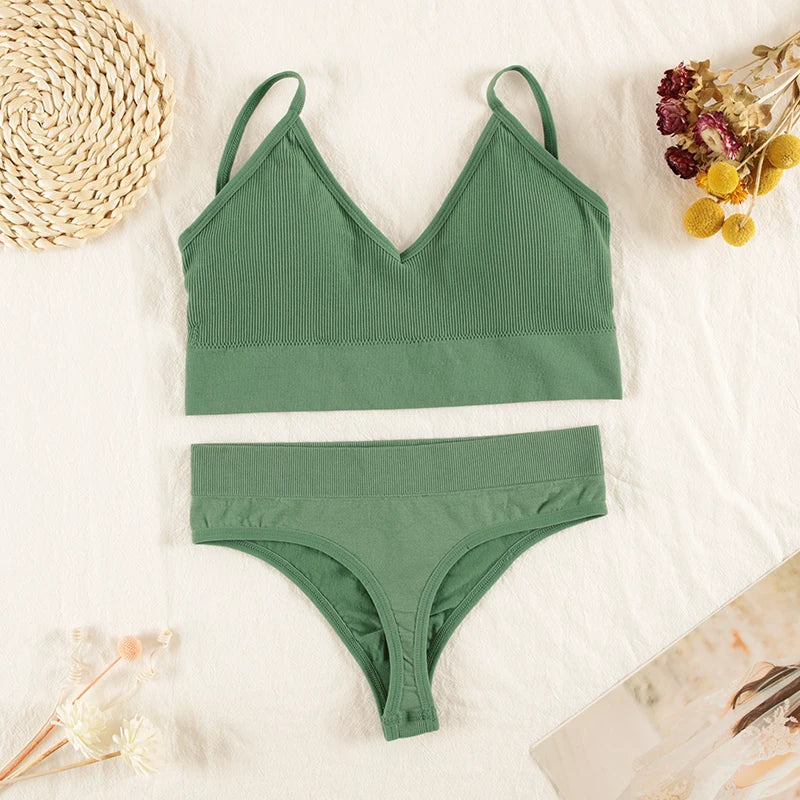 CHRLEISURE Frauen Unterwäsche Set Drahtlose Dessous Höschen Bh Sexy G-String Nahtlose Tank Crop Top Büstenhalter Neue