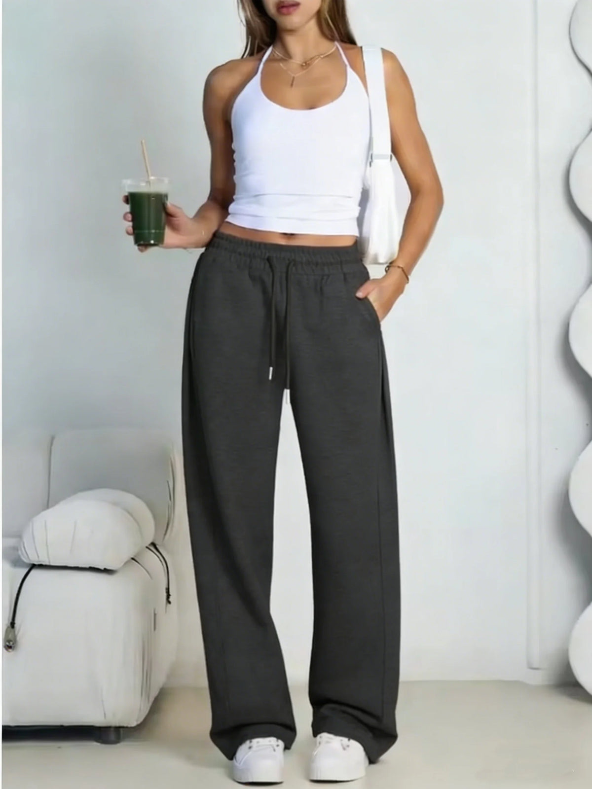 2026 Damen Weite Jogginghose, Europäische und Amerikanische Unisex-Sweatpants, Gerade geschnittene Freizeithose mit Kordelzug im Bund