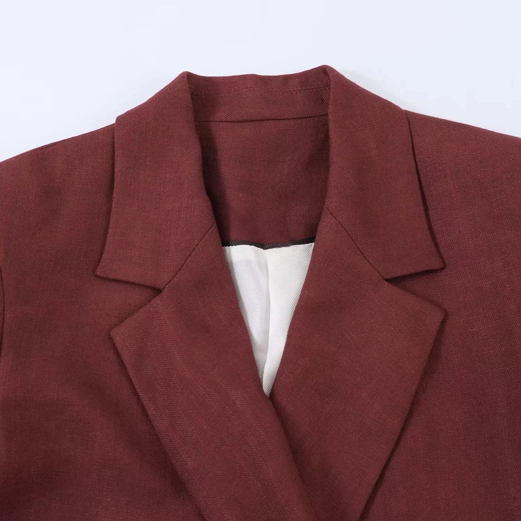 KONDALA Vintage Bürodamen-Anzug mit V-Ausschnitt, Langen Ärmeln, Gürtel-Blazer und Weiter Hose, Modisches Elegantes Damen-Set für Frühling/Sommer 2026