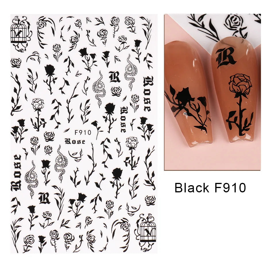 1PCS Schwarz Weiß Schmetterling Laser Nagel Aufkleber Y2K Nail art Dekoration Abstrakte Linien Bronzing Blumen Aufkleber Für Nägel
