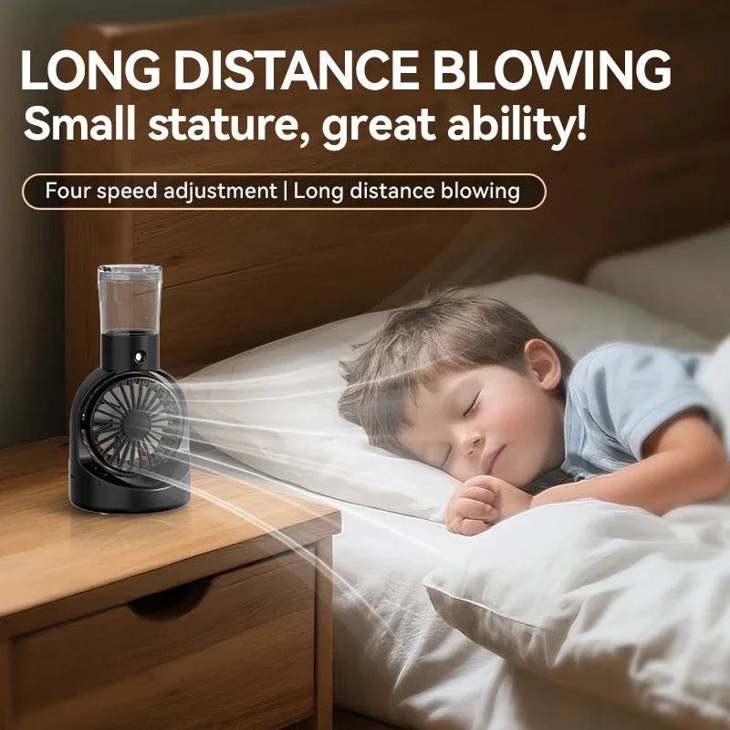 Lenovo Mist Spray Mini-Ventilator, tragbarer Handventilator, extrem lange Akkulaufzeit, feuchtigkeitsspendender, kühlender, temperaturreduzierender Desktop-Ventilator