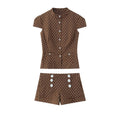 HH Sommer Damen Casual Polka Dot 2-teiliges Set Kurzarm Einreihiges T-Shirt Top Hochgeschnittene Slim Shorts Trend Streetwear