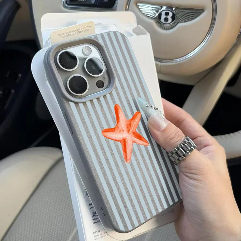 Handyhülle für iPhone 16 15 14 13 12 11 Pro Max X XR XS Max 15 Plus 16E Sommer süßes Seestern-Streifenmuster weiche Rückseite