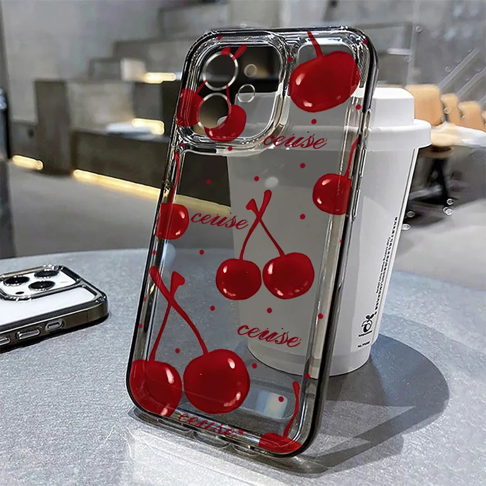 Transparente kirschbemalte Handyhülle für iPhone 13 11 16 Pro Max 16E 15 14 12 16promax 15promax 14promax Silikon Funda Cover