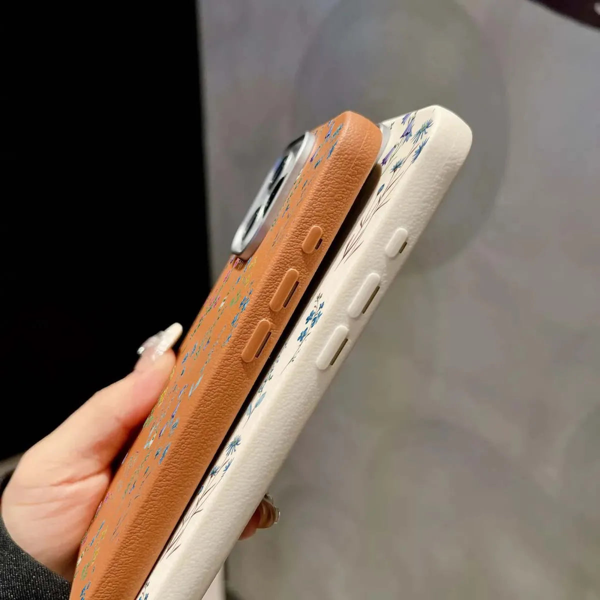 Blumendruck Luxus milchig weiß Lichee Muster Handyhülle für iPhone 17 16 15 14 13 12 11 Pro Max XS XR 7 8 Plus 16e Cover Funda