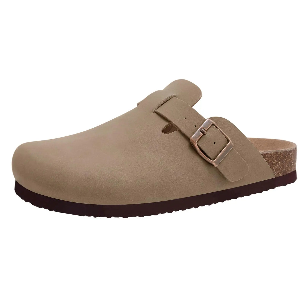 Kidmi Herren-Clogs aus Wildleder mit Korkfußbett, Clogs für Damen, weiches Leder, verstellbare Schnalle, Slip-on-Kartoffelschuhe, Sandalen, Strandpantoffeln