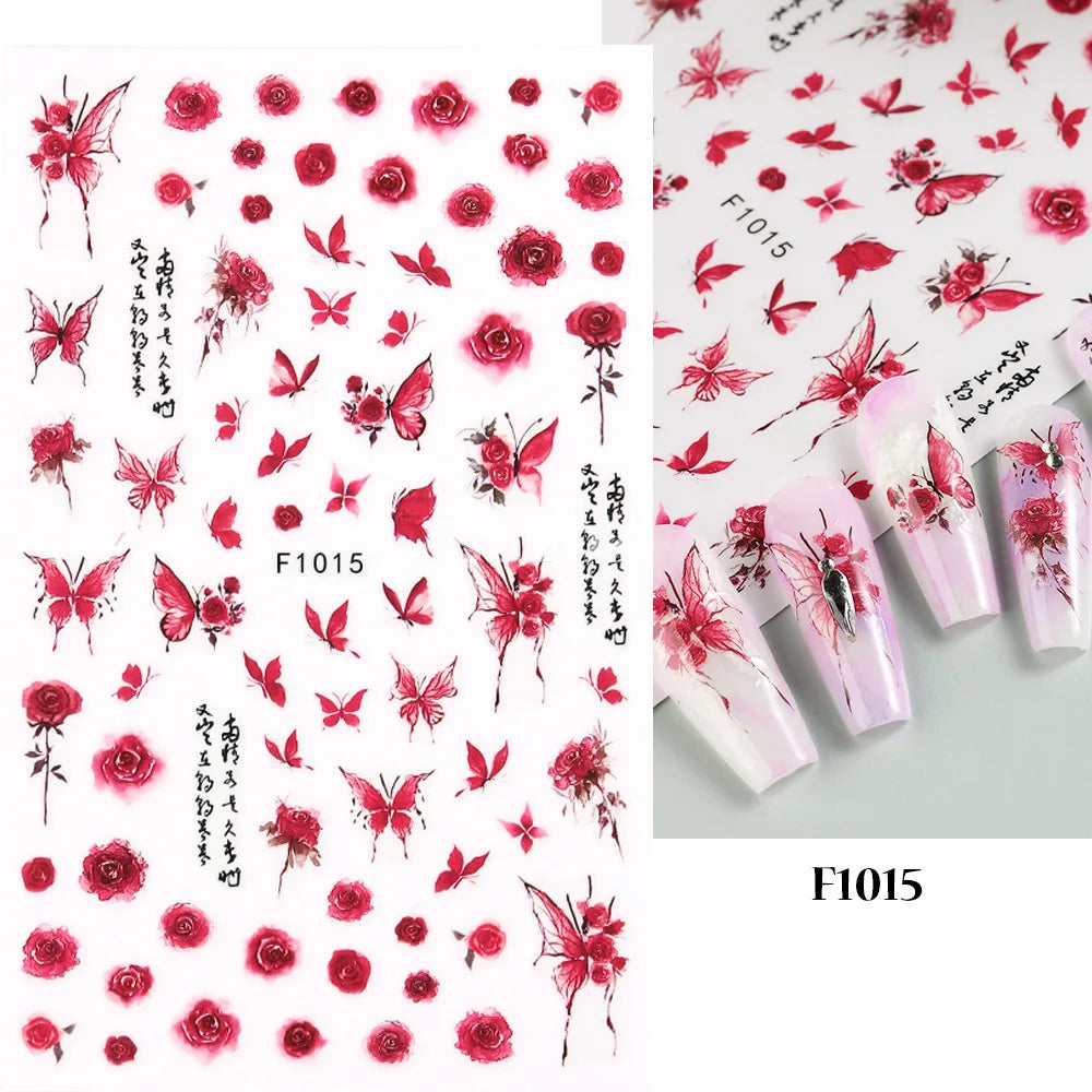 1PCS Schwarz Weiß Schmetterling Laser Nagel Aufkleber Y2K Nail art Dekoration Abstrakte Linien Bronzing Blumen Aufkleber Für Nägel