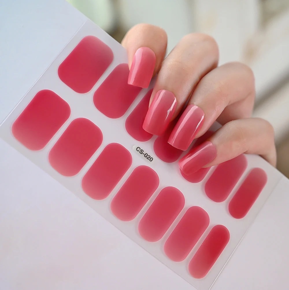14 Tipps Full Wrap Nagellack Aufkleber Selbstklebende einfarbige Gel-Nagelstreifen Kunst Aufkleber Nicht halbgehärtete DIY Nageldekorationen