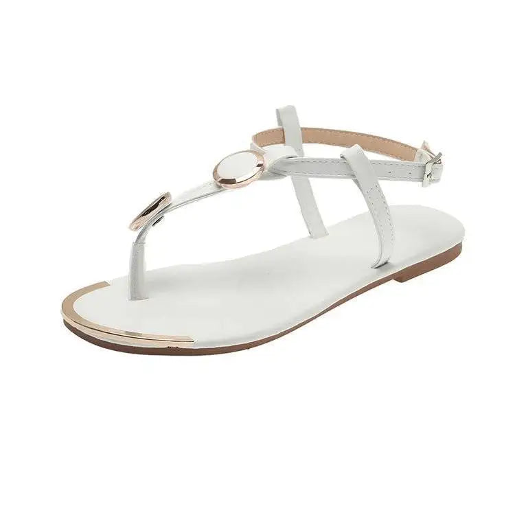Lässige flache Flip-Flop-Sandalen mit Metallbesatz für Damen, Sommer-Strandschuhe, große Größen, Outdoor-Urlaubsschuhe, bequeme modische Damenschuhe