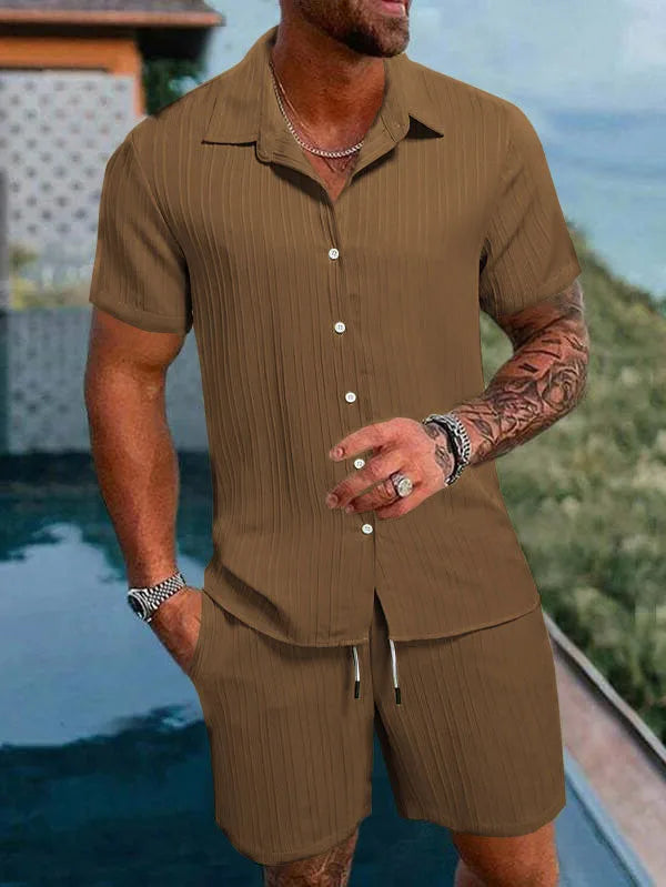 Neues hawaiianisches Urlaubshemd- und Badehose-Set für Herren, 2-teilig, kurzärmelige Hemden mit Shorts, Sommer, schnell trocknend, Schwimmen, Freizeit