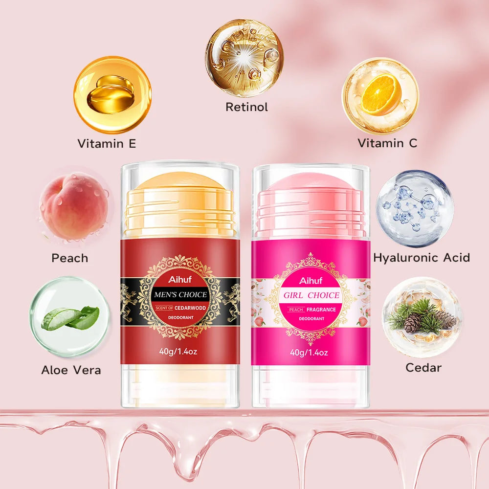 AIHUF Unisex 40g Deodorant-Stick mit Zedernholz- & Pfirsich-Duft Tragbares Dreh-Design Langanhaltend 72h Deodorant für Empfindliche Haut