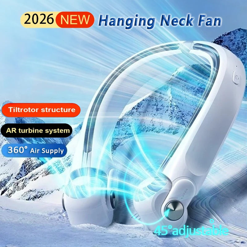 2026 Neu 360 °   Tragbarer Nackenventilator mit Luftzufuhr, Klimaanlage ohne Rotorblätter, Wiederaufladbarer Luftkühler mit Neigefunktion und Starkem Wind