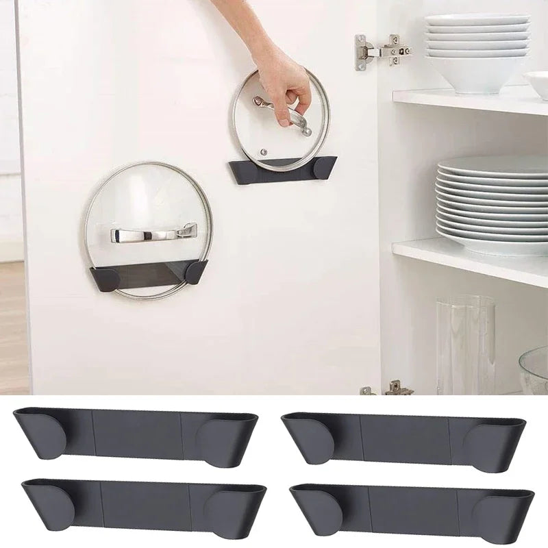 1/2/4Pcs Topf Rack Wand-Montiert Kein Stanzen Selbst-Kleber Haushalt Küche Lagerung Halter pfanne Deckel Organizer Topf Abdeckung Rack