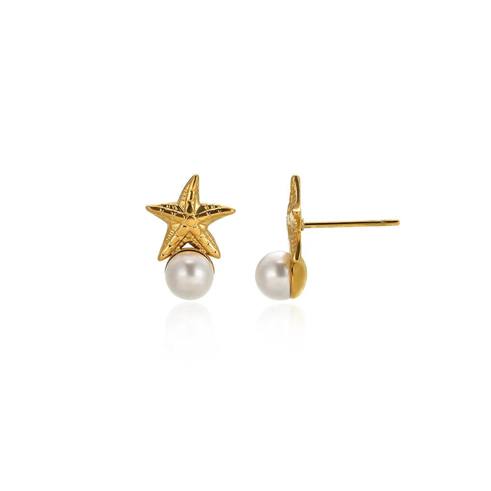 Klassische Imitation Perle Edelstahl Durchbohrte Ohrringe für Frauen Vergoldet Blatt Zirkonia Schmuck Retro Schmuck Kostenloser Versand