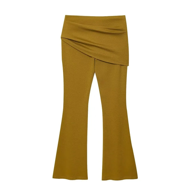 MUJER Schlaghosen-Sets für Damen, 2-teilig, gerüscht, hohe Taille, Damenhose, schulterfrei, bauchfreies Top, Damenhose, Damen-Outfits