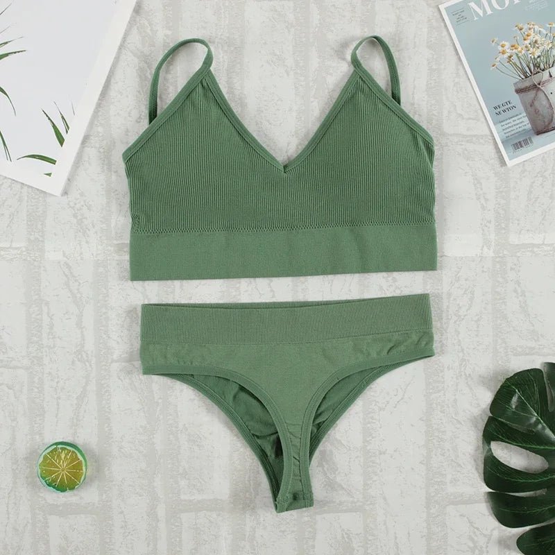 2 Stück BH Set Unterwäsche Set Frauen Höschen sexy G-String nahtlose Bra lette weibliche Dessous Soft Tank Crop Top