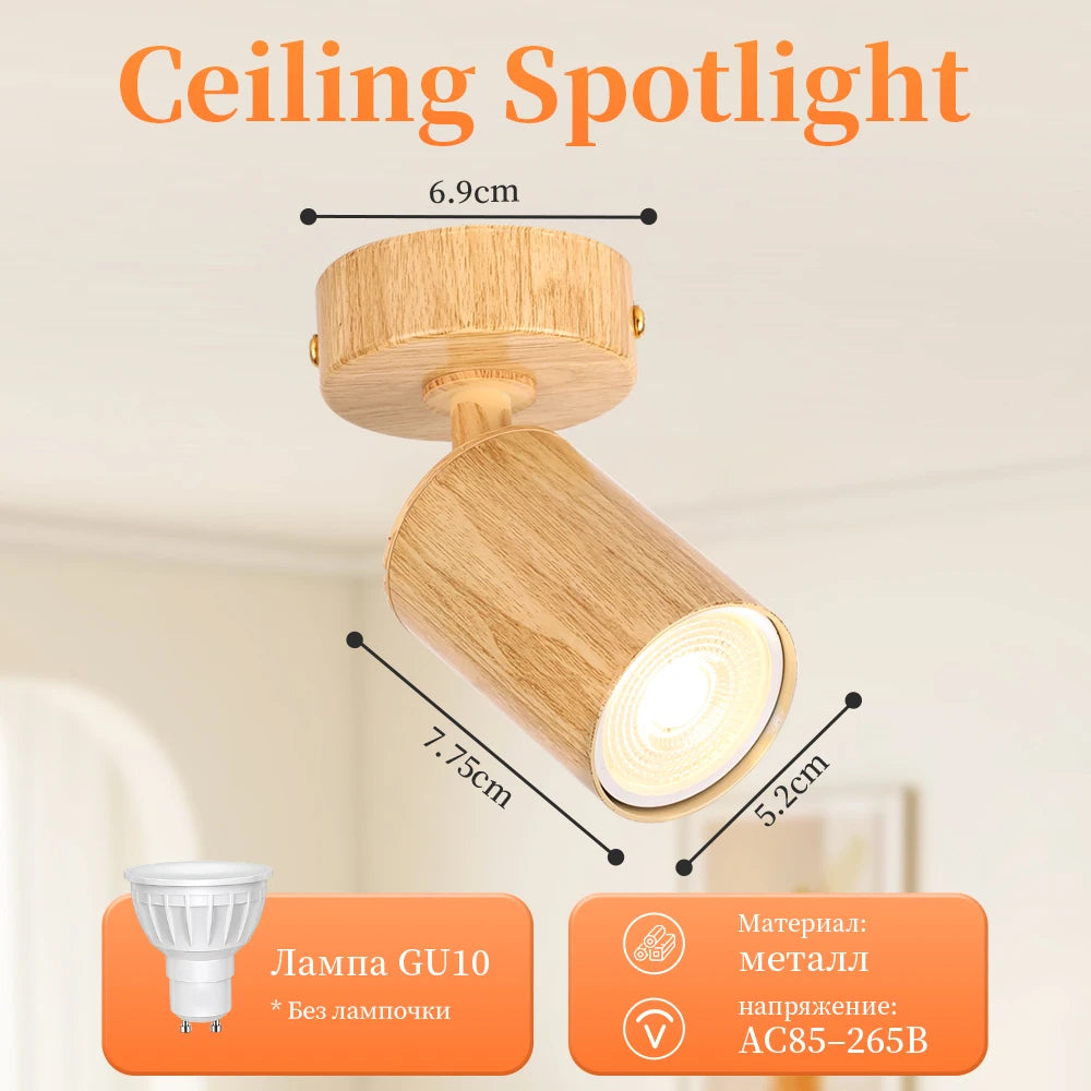 Holz-GU10-LED-Strahler, Deckenleuchte, 110–220 V, Ersatzbirne, Spotlichter, Schienenlicht für Küche, Wohnzimmer, Schlafzimmer