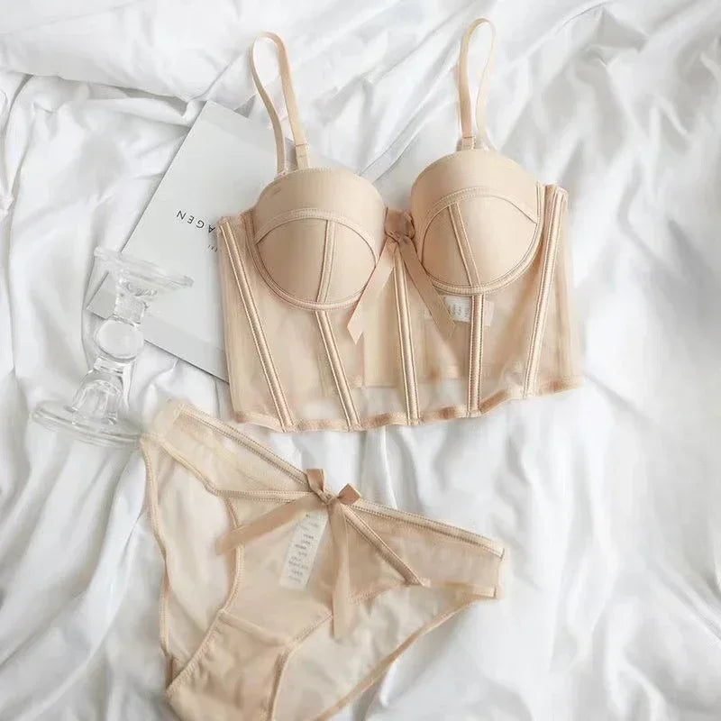 Spitze Bh Sexy Mesh Unterwäsche Frauen Aushöhlen Form Halbe Tasse Weiche Bralette Anti-sag Push-Up Bogen Verdicken frauen Unterwäsche Set