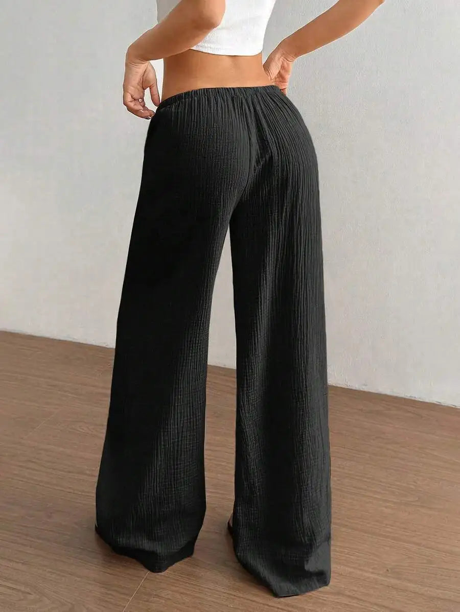 Einfarbige Damen-Freizeithose für Frühling/Herbst mit Kordelzug und geradem Bein, bequem, atmungsaktiv, für Lounge, elegante Reisen, Urlaub, Strand, Freizeithose