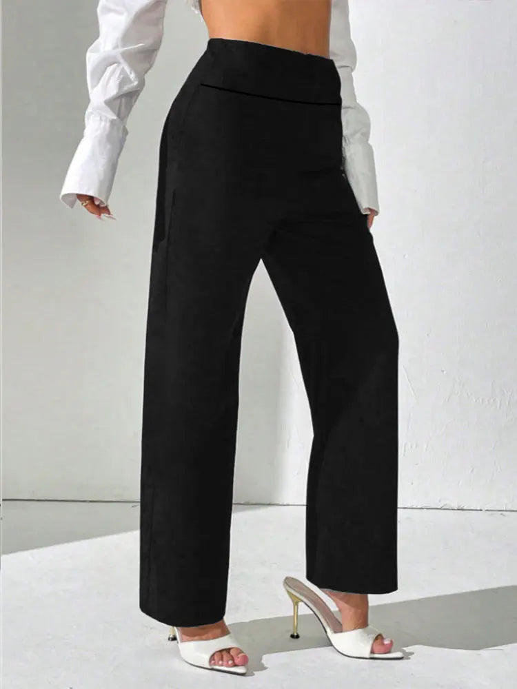 Einfarbige, lässige, gerade geschnittene Hose für Damen, Frühling/Herbst, hohe Taille, Bauchkontrolle, schlankmachend, weit geschnittene, lange Sporthose