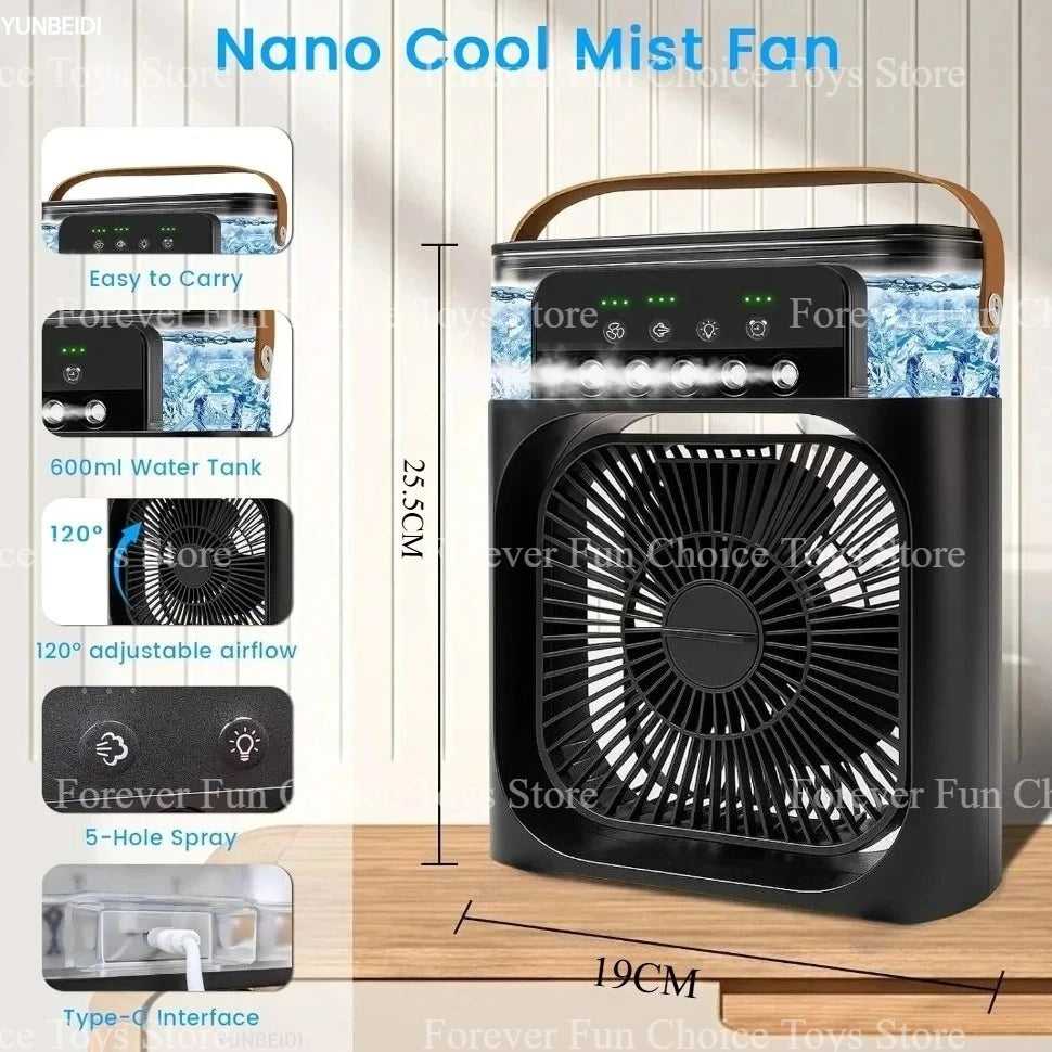 3-in-1 Ventilator Klimaanlage LED-Licht Tragbarer Luftbefeuchter Klimaanlagen-Ventilator für Outdoor und Reisen Handgehaltener Eispack-Sprühventilator