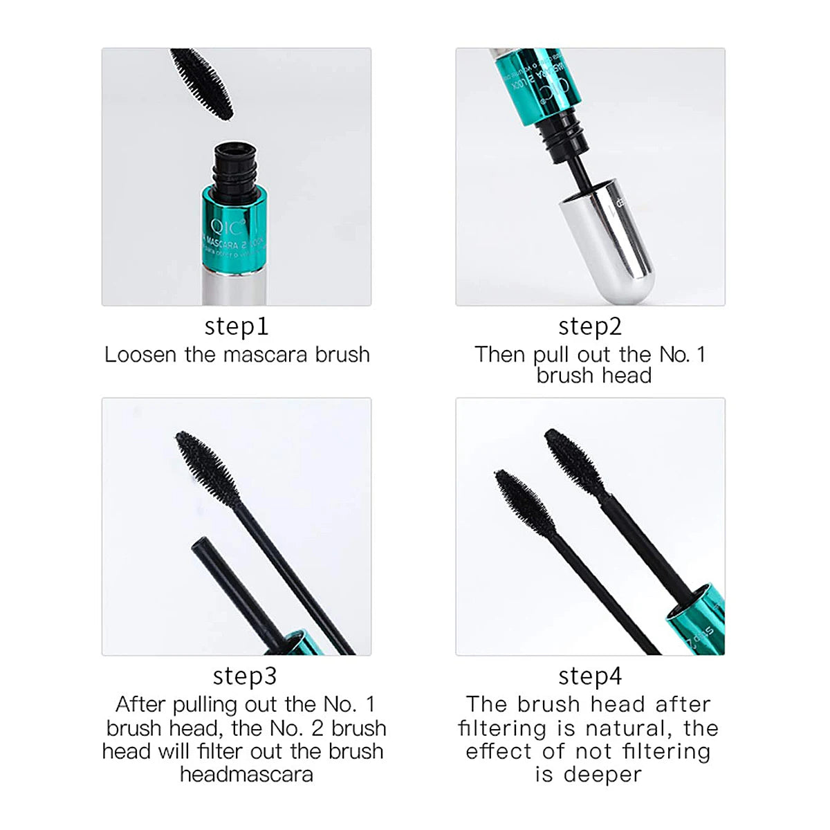 Doppelte In-Eins-Mascara aus Seidenfaser, wasserfeste Wimperntusche für Wimpernverlängerung, schwarz, dick, verlängernde Wimpern, Kosmetik