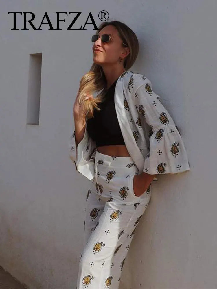 HH Frauen Mode Gestickte Hose Sets Langarm Strickjacke Mantel Top Gerade Breite Bein Hosen Weibliche Y2K High Street Outfit
