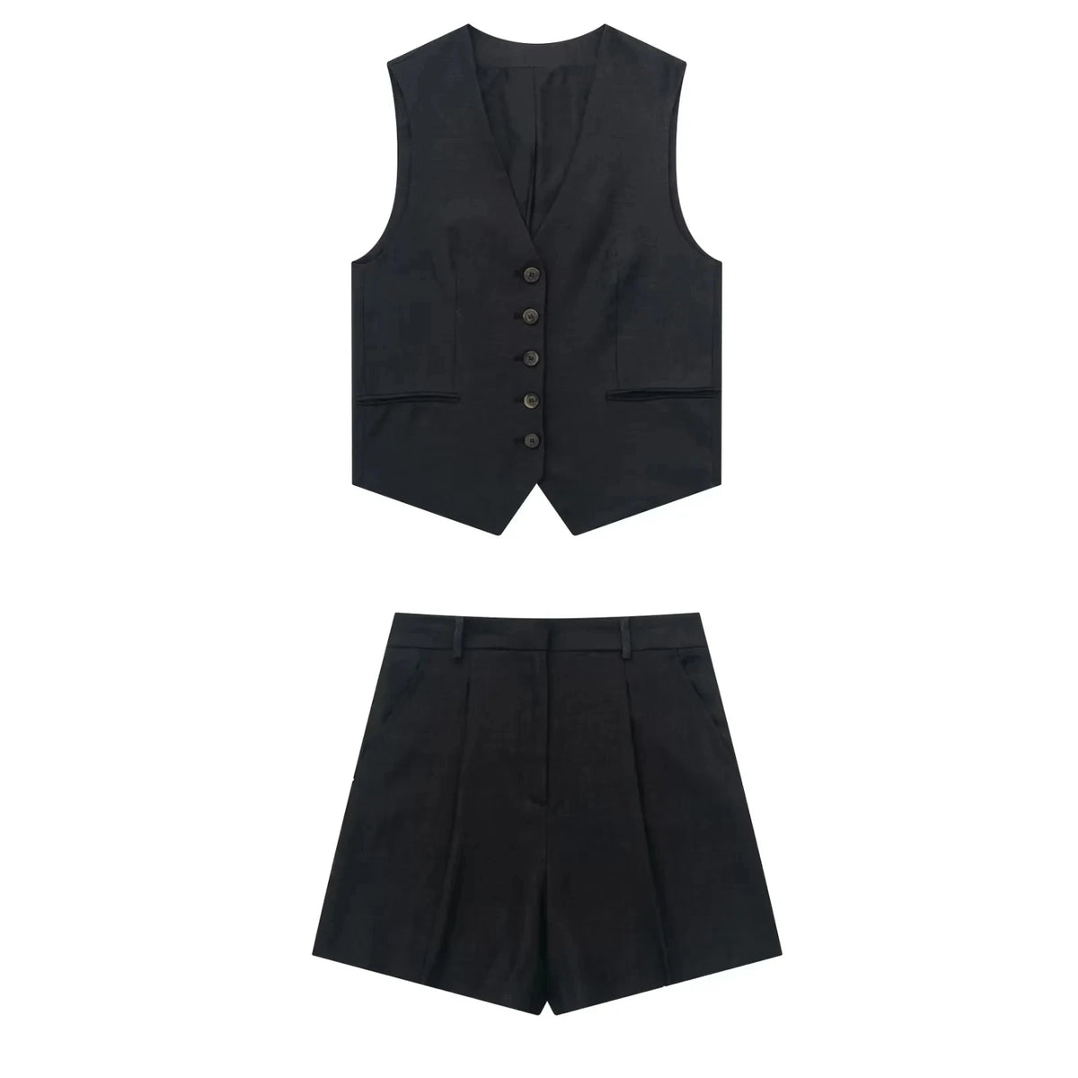 HH Frauen Hose Sets Vintage Solide Einreiher V-ausschnitt Weste Tops + Schlank Zipper Fly Shorts Sommer Büro Dame Anzug